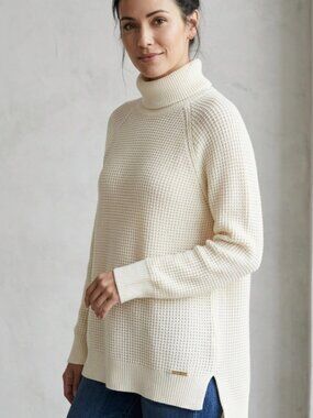 Michael Kors Waffle Knit Turtleneck Sweater Tunic Cream XL